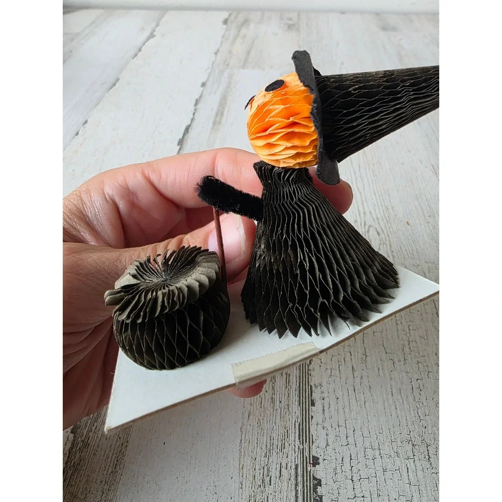 Paper honeycomb crepe witch cauldron vintage display pinecone
